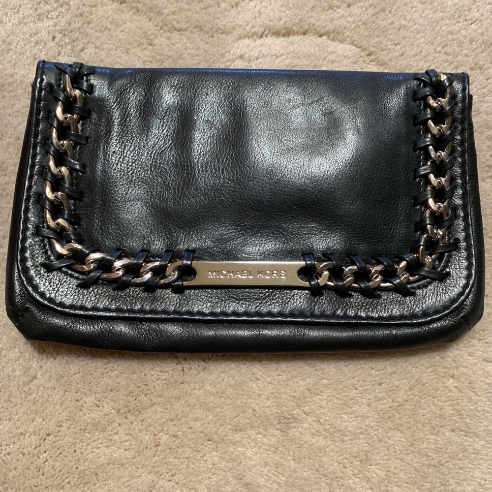 Michael Kors black leather clutch